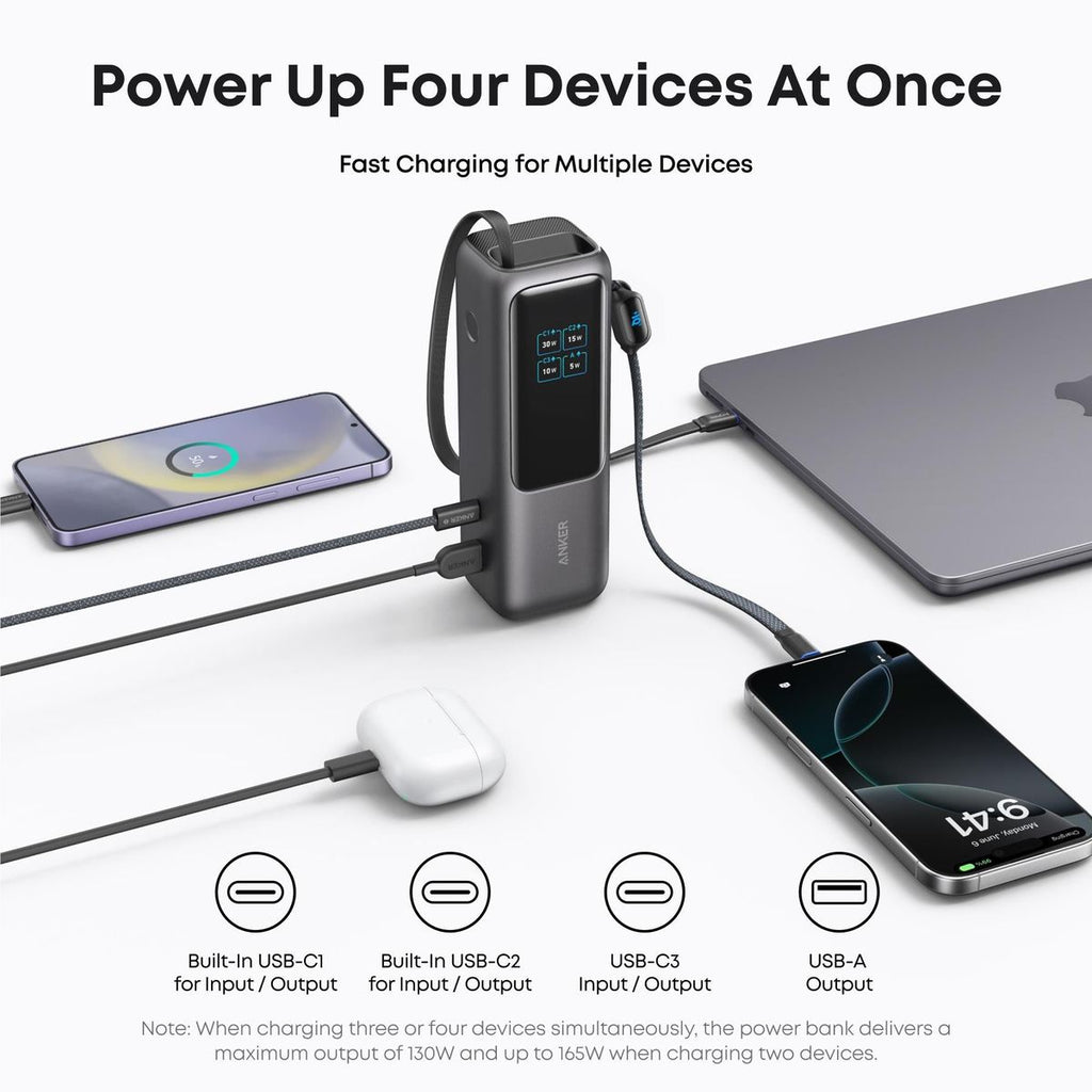 Power Bank Anker 25.000mAh 165W com Cabo Retrátil - Preto