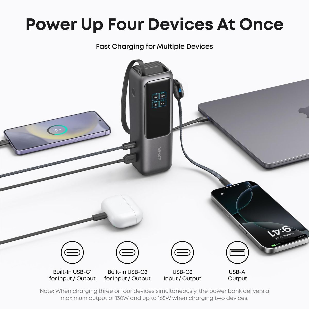 Power Bank Anker 25.000mAh 165W com Cabo Retrátil - Preto