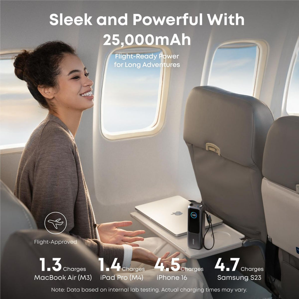 Power Bank Anker 25.000mAh 165W com Cabo Retrátil - Preto