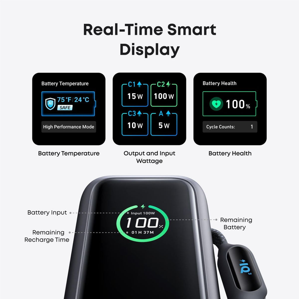 Power Bank Anker 25.000mAh 165W com Cabo Retrátil - Preto